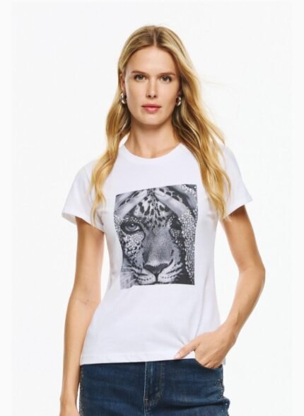 Κοντομάνικη Μπλούζα Με Ασπρόμαυρη Τίγρη